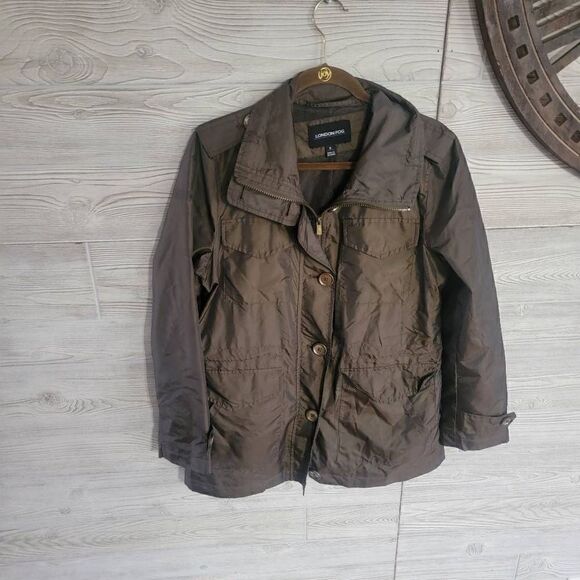 London Fog Green Matalic Shiny Jacket Womens SZ S Nylon - Picture 2 of 7